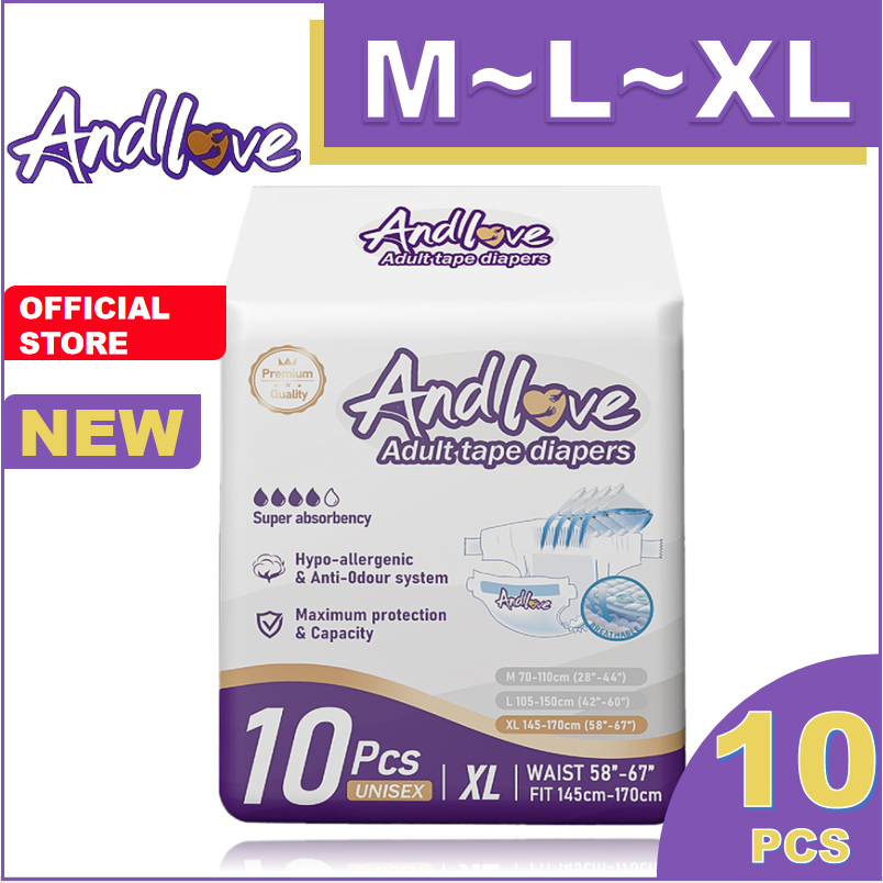 [24 hours delivery] ANDLOVE Adult Diapers M/L/XL (10pcs/1pack) Adult Tape Diaper, Leak-Proof