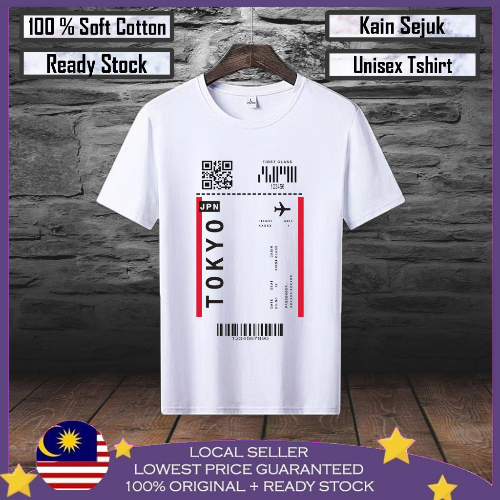 Premium Cotton Japan Tokyo Flight Ticket Baju Tshirt Lelaki 100% Cotton Baju Viral Lelaki Baju Perempuan unisex Tshirt