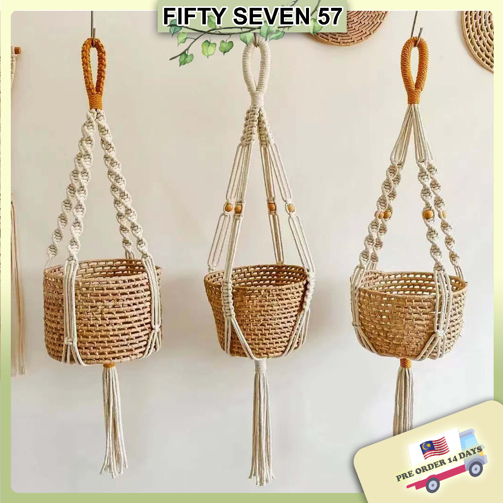 Handmade Plant Hanger Cotton Rope Hanging Flower Pot Planter Holder Hook Hemp Rope Tali Gantung Pasu Bunga