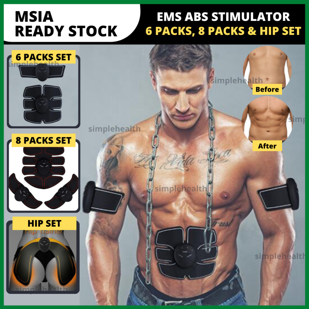 Smart EMS Abs Hip Stimulator Training Gym Slim Fitness Gear Muscle Abdominal Toning Workout Otot Elektrik Rangsangan Gel