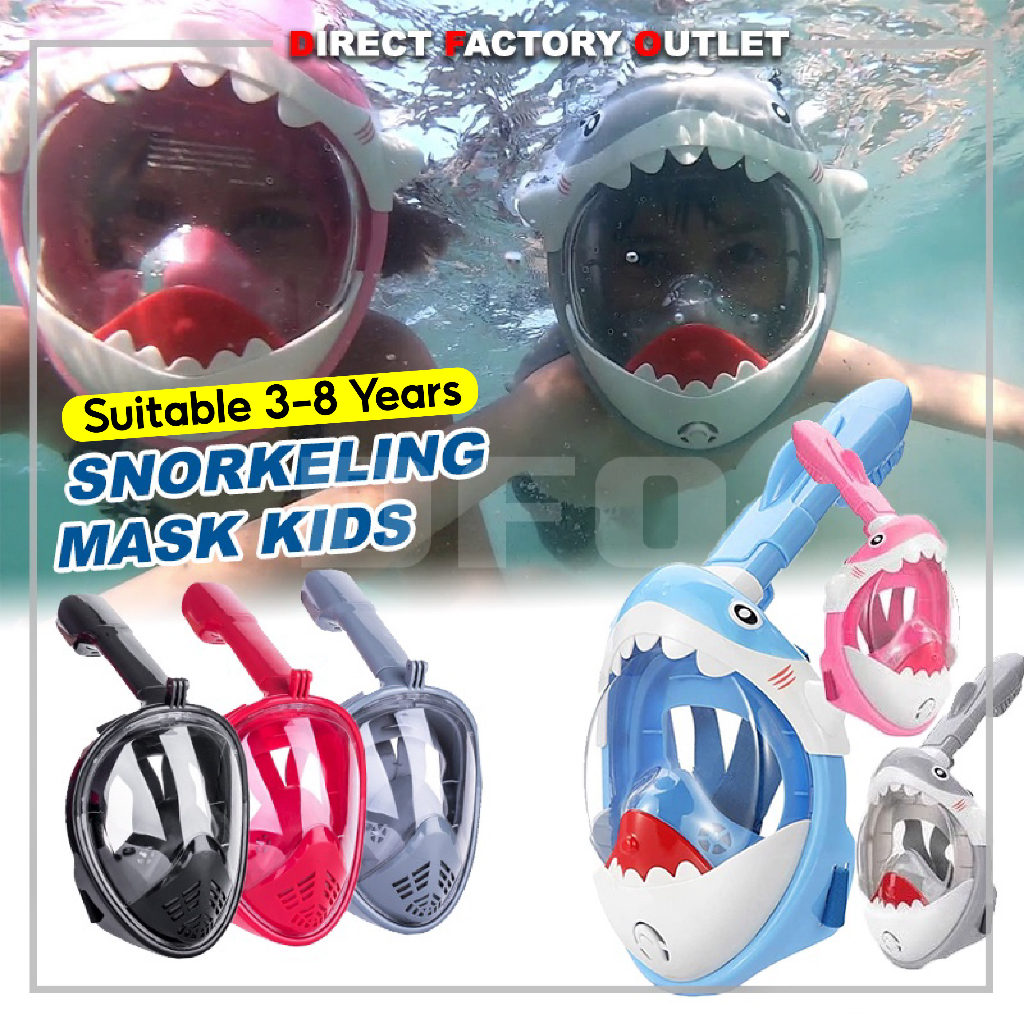 DFO Snorkeling Mask Kids Scuba Diving Swimming Full Face Anti Fog Snorkel Diving Mask Set Equipment