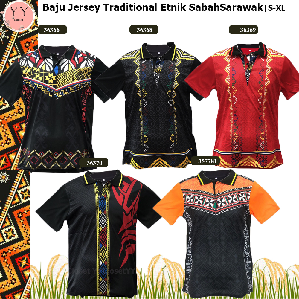 Unisex Baju Batik Collar Jersey Traditional Etnik Sabah Dusun | Size S-XL