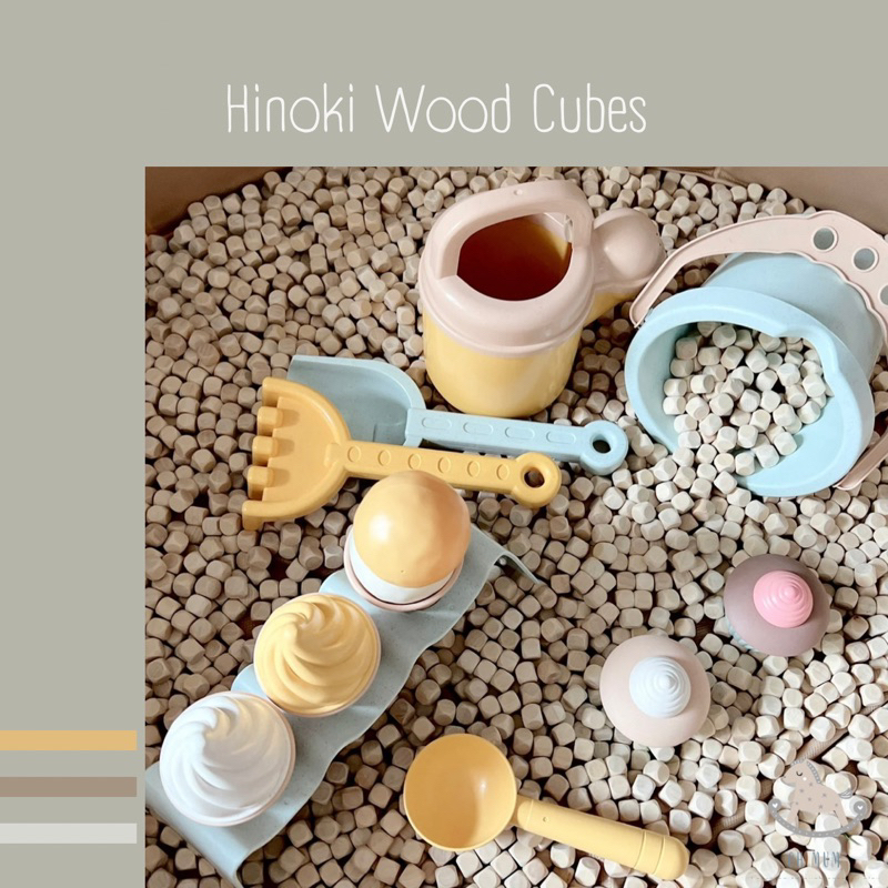 READY STOCK Baby Sensory Toys Play Playground Sand Pool Safety hinoki wood cubes儿童球池木颗粒