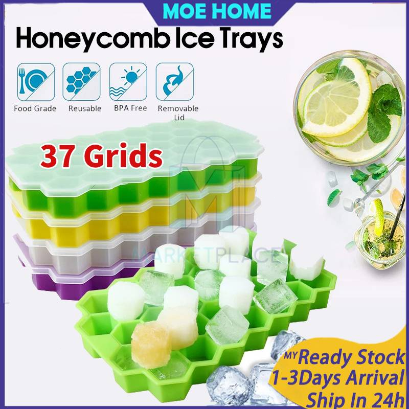 Portable Ice Cube Tray with Lid Ice Cube Mold Honeycomb Silicone Ice Box Household Ice Ball Maker Kitchen Tools 制冰模具