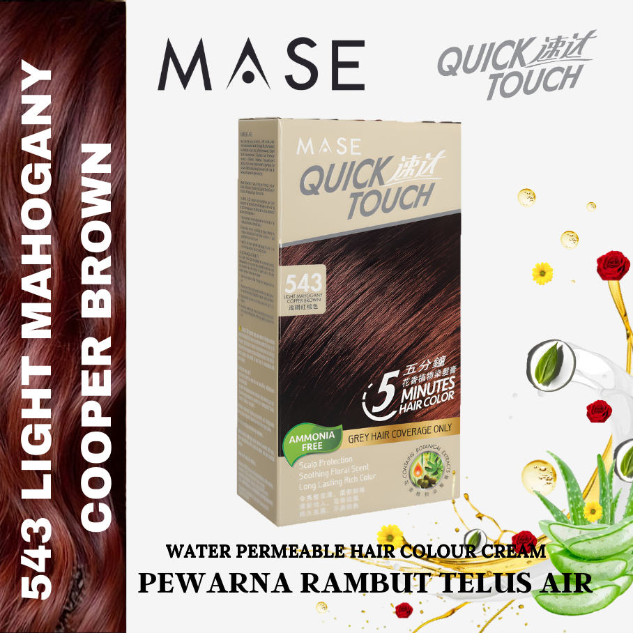 Quick Touch 5 Minit Pewarna Rambut 543 Coklat Tembaga Mahogani Cerah | 5 Minutes Light Mahogany Copper Brown Hair Dye