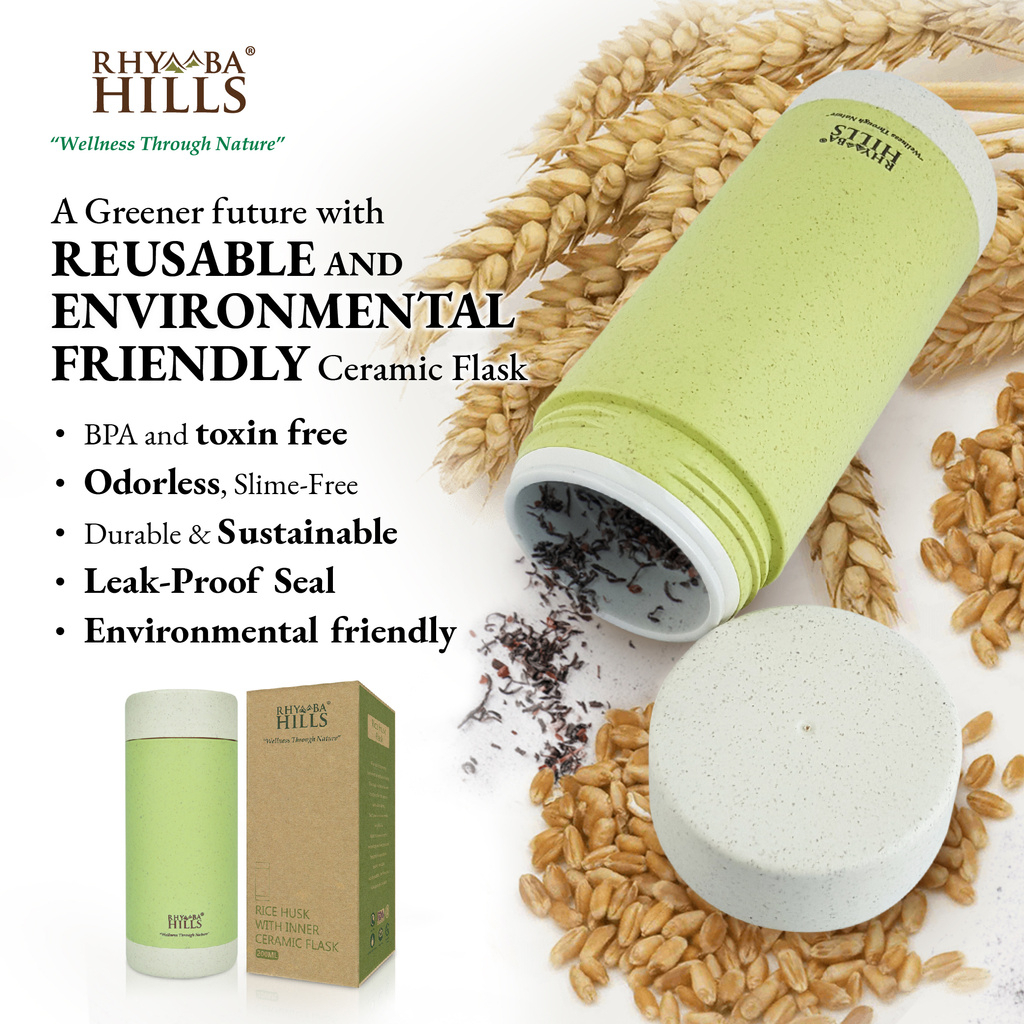 Rhymba Hills Eco-Friendly Rice Husk Flask with Inner Ceramic Wall, 200ml, BPA & Toxin Free, Odorless, Retains flavors