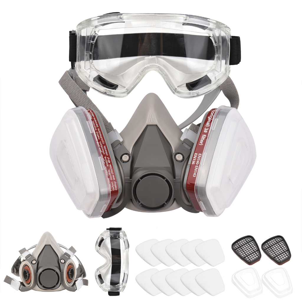 Reusable Respirator Half Facepiece 6200 Gas Mask Breathing Protection Respirators with Safety Goggles Work Protection