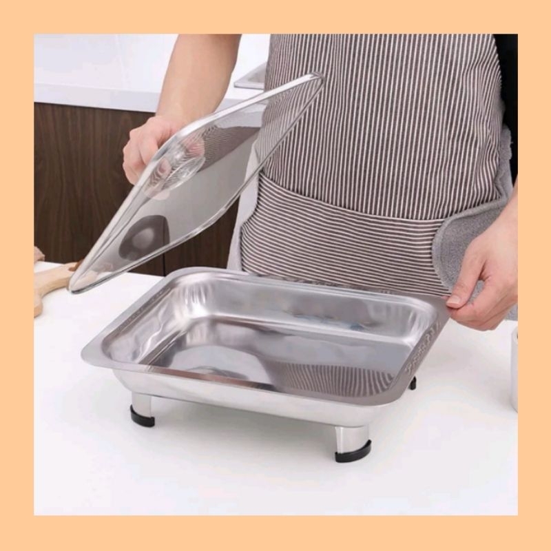 [Ready Stock] HICOOK Rectangle Round Stainless Steel Buffet Tray Serving Tray Catering Food Server Chafing Dish