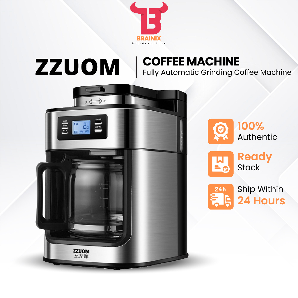 ZZUOM BG-315T 1.2L Fully Automatic Grinding Coffee Machine | 2hrs Auto Warming