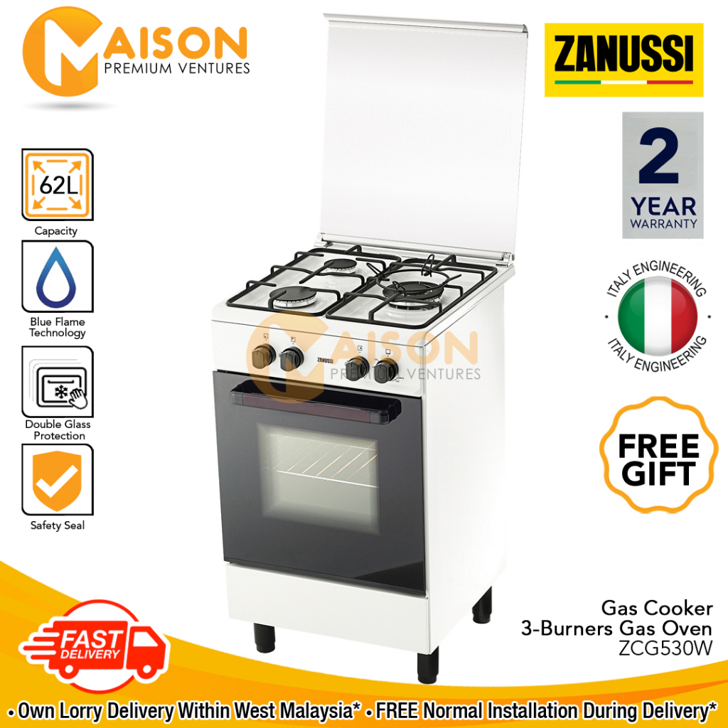 Zanussi Gas Cooker 3 Burners Gas-Oven ZCG530W