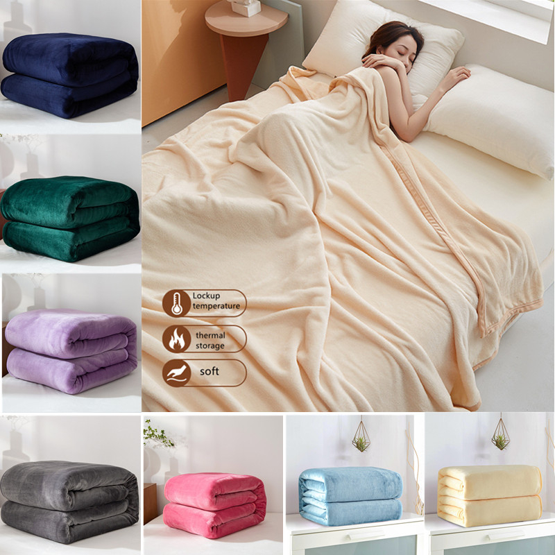 A blanket Multi-Purpose Thickene Coral Fleece Solid Color Blanket Air Conditioning Blanket Machine Washable 法兰绒毛毯