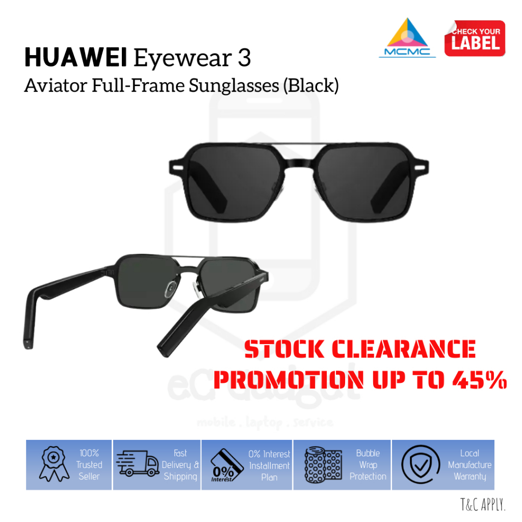 HUAWEI Eyewear 3 Smart Glasses - Aviator Full-Frame Sunglasses (Black)