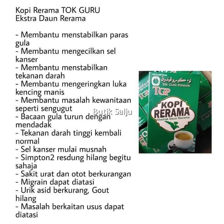 KOPI RERAMA TOK GURU PONDOK 20 SACHET 25gm (KOTAK)
