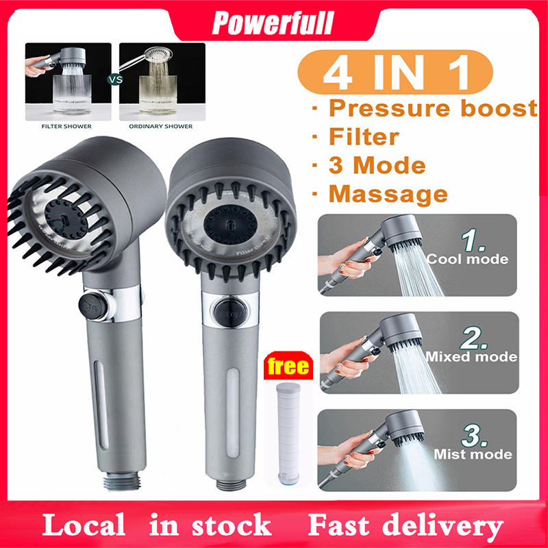 4 in 1 / One-Click Water Stop Switch / Multi-Functional High Pressure Shower Head with Super Strong Rain Hose Holder 花洒