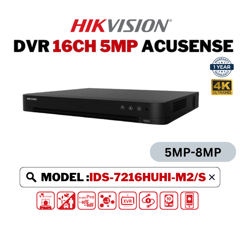 HIKVISION CCTV DVR 16CH Digital Video Recorder/Decorder AcuSense Turbo HD 16 Channel 5MP-8MP DVR iDS-7216HUHI-M2/S