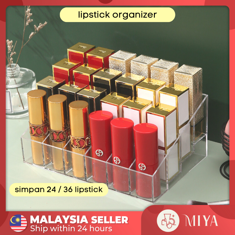 24 / 36 Grid Lipstick Organizer Holder Storage Box Transparent Display Rack Holder Rak Lipstick MInyak Wangi 口紅收納盒