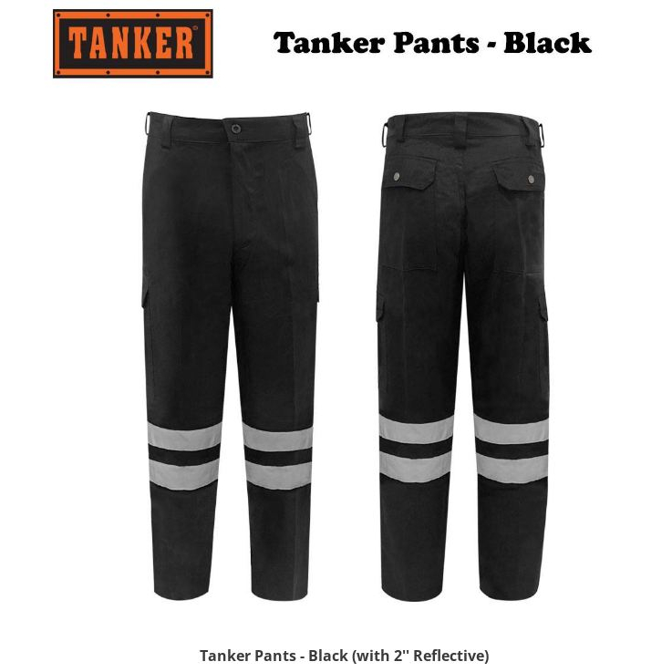 TANKER WORK PANTS BLACK I 2" RELFECTIVE I 6 POCKETS