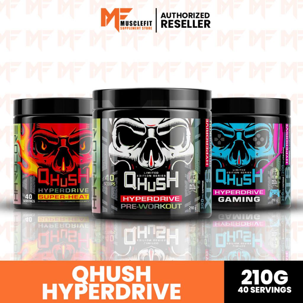 USN Qhush Hyperdrive Pre-Workout Ultra Extreme Muscle Pump Strength Energy Booster Sports Gaming Drink (210g)40 servings