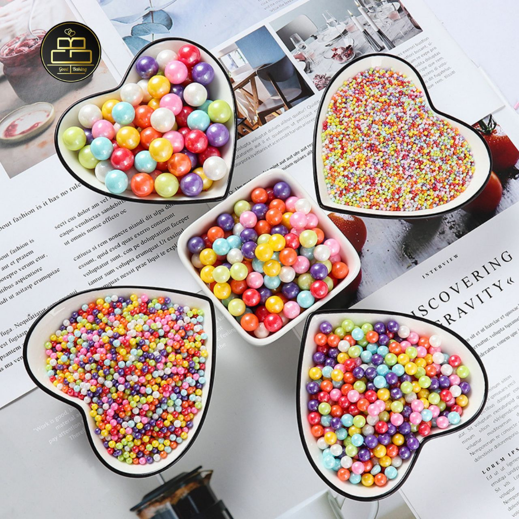Halal Rainbow Sprinkles Ball 2mm 7mm Gula Manik Kek Hiasan Cake Decoration Sugar Pearl 七彩混色糖珠