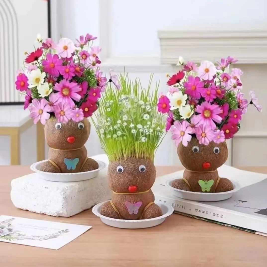 Ryegrass Mini Plant Grass Head Doll DIY Gardening Hobby Craft Decor Indoor Plant Grass Head Doll 长草娃娃开草