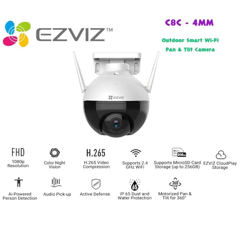 EZVIZ C8C / C8W Pro / H8c 2MP 3MP 4MP Outdoor Pan & Tilt Wi-Fi CCTV, Color Night Vision, Active Defense, Human Detection