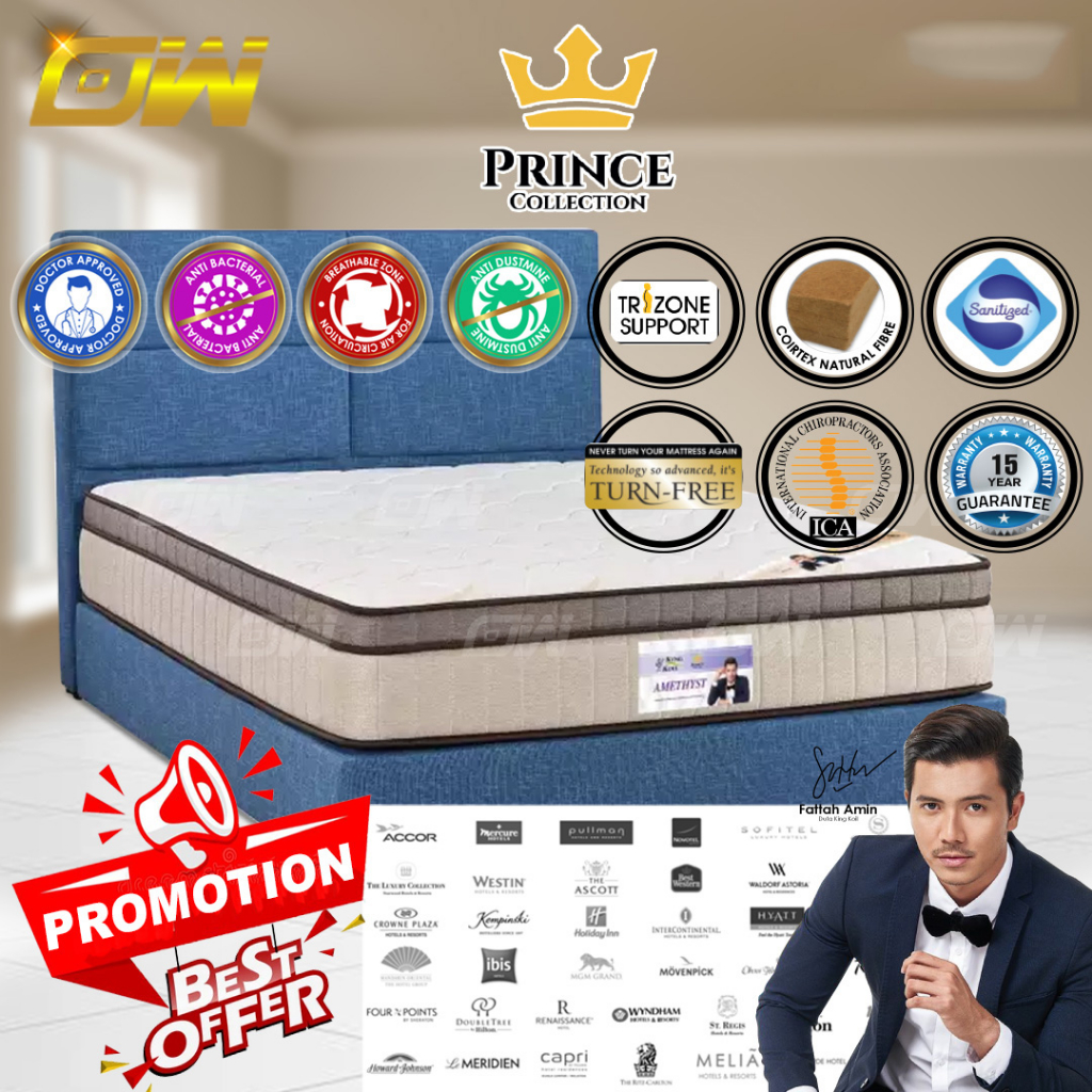 *New Improved Model* King Koil Fattah Amin Prince Hotel AMETHYST 13 Inches Super X Spring Mattress Tilam With 15 Years W