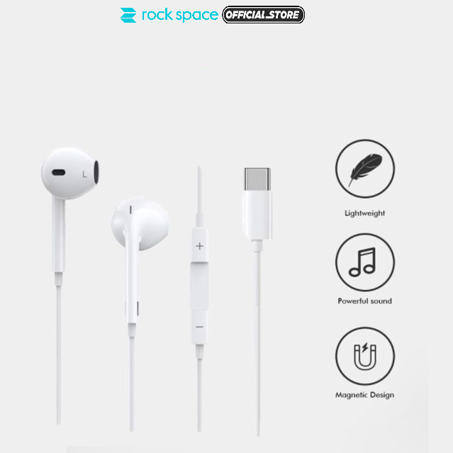 Rock Space ES08 Type-C Stereo Earphone Support for iPhone 15/15 Plus/15 Pro/15 Pro Max