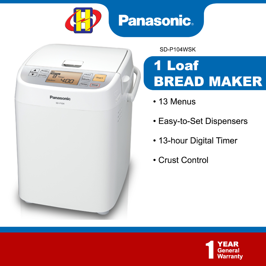 Panasonic Bread Maker (360W) 1-Loaf Auto Simple Easy 5-Step Operation Bread Maker SD-P104WSK