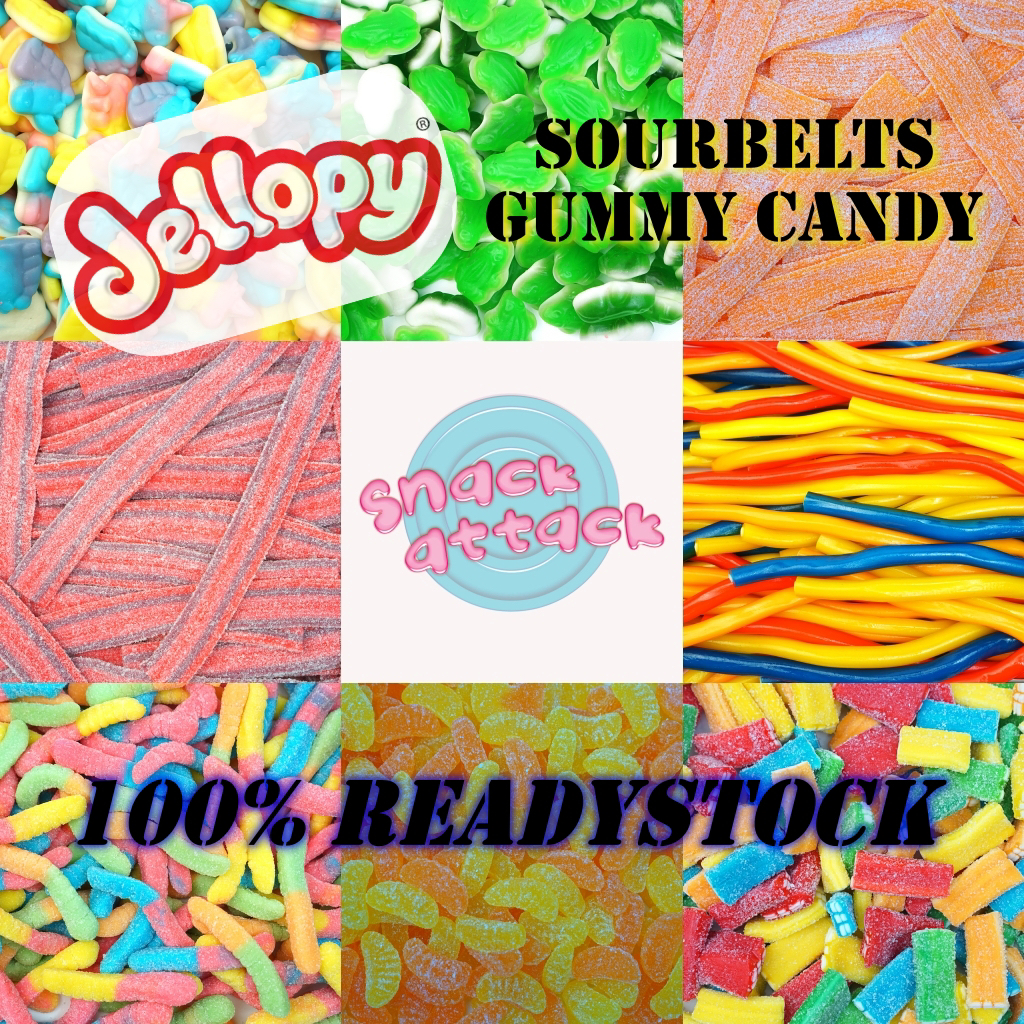100% READYSTOCK JELLOPY SOUR BELT GUMMY CANDY SOUR CANDY JELLY MASAM ASSORTED MIX VIRAL