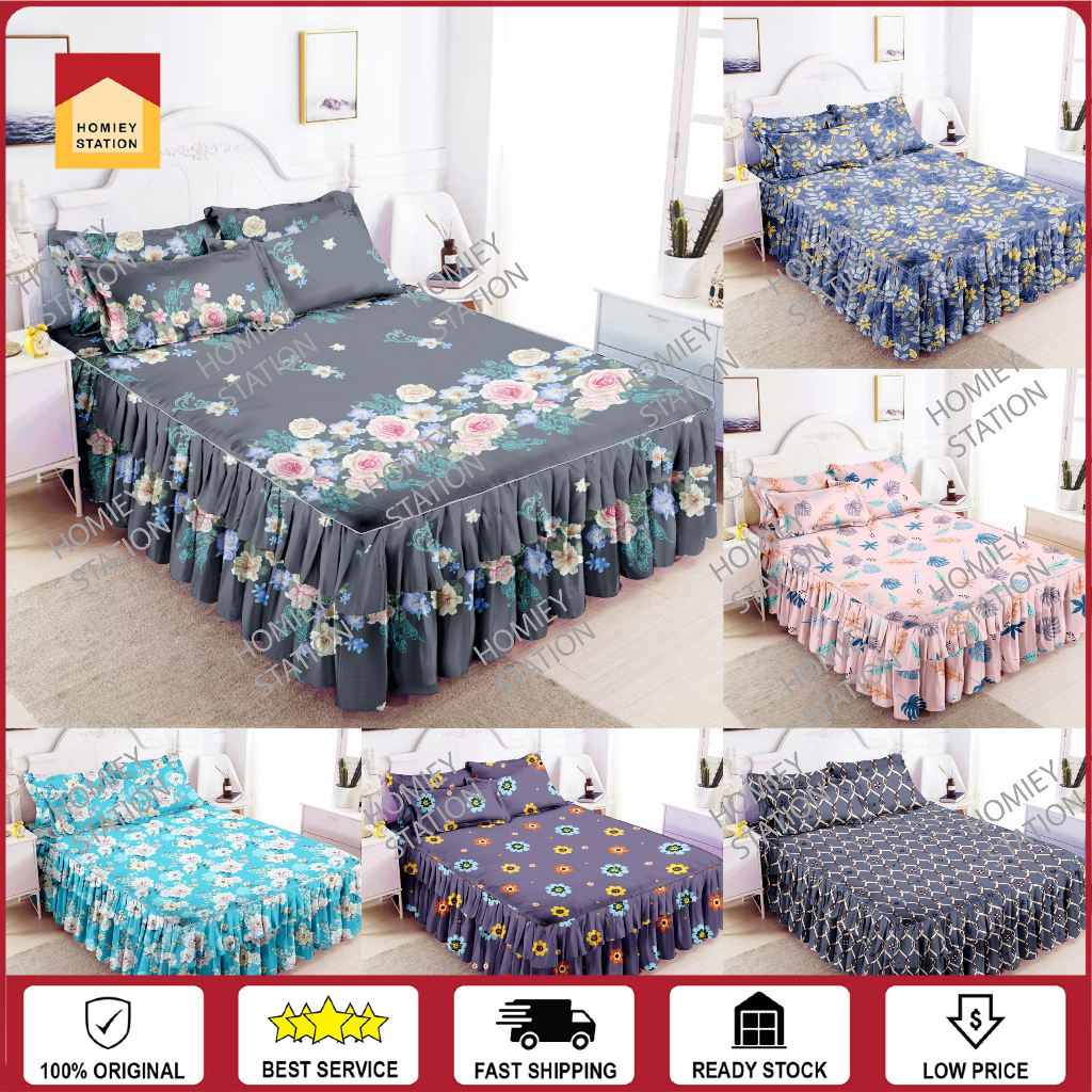 Cadar Ropol Set 3 IN 1 Super Single / Queen/ King Bedsheet Set Bed Skirt