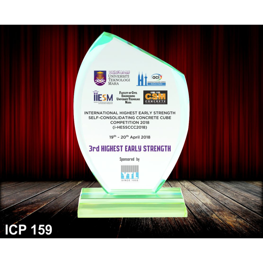 AWARD CRYSTAL PLAQUE, RETIREMENT PLAK, CORPORATE PLAQUE ICP 159