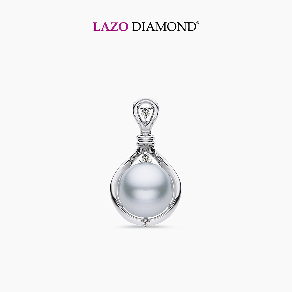 LAZO DIAMOND Sea of Beauty Treasure Pearl & Diamond Pendant in 9k White Gold