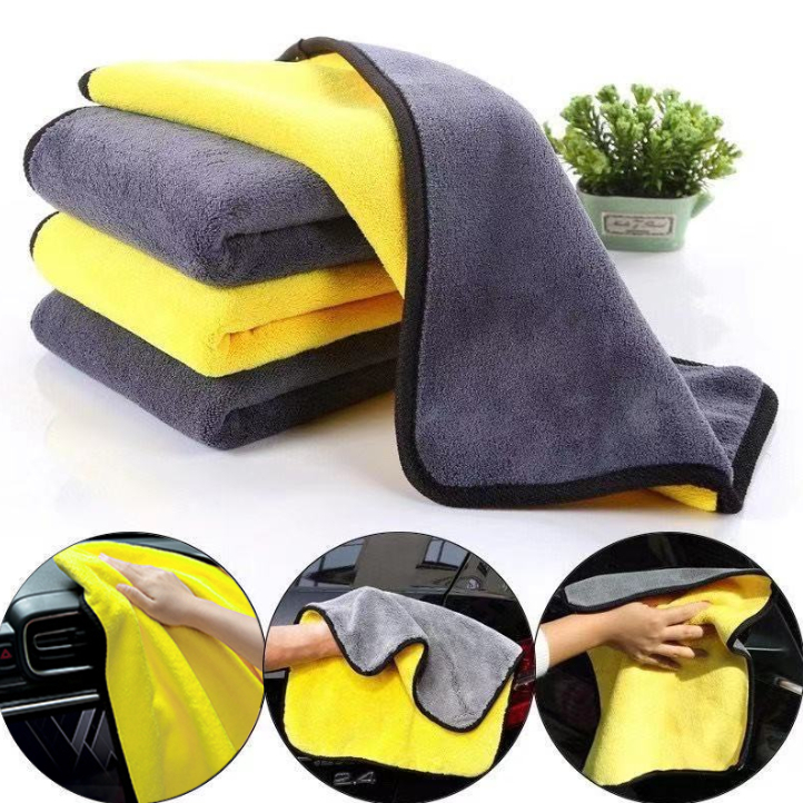 Double Microfiber Car Cleaning Towel Multipurpose High Water Absorption Plush Wax Polish Cloth Kain Lap Kereta 抹车布