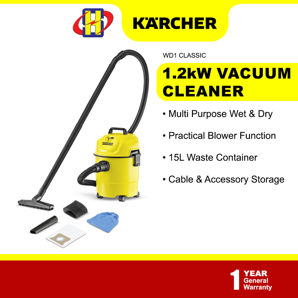 Karcher Vacuum Cleaner (1200W/15L) 180AW Multi Purpose Wet & Dry Vacuum WD1 CLASSIC / WD 1 CLASSIC