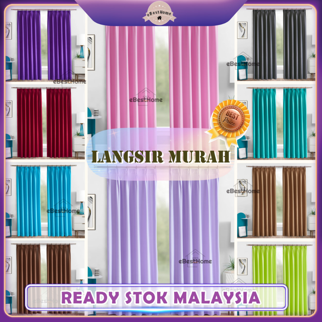 Premium Hook Rod Type Plain Langsir Curtain Semi Blackout Langsir Pintu Langsir Tingkap Door Window Curtain Ready Stock