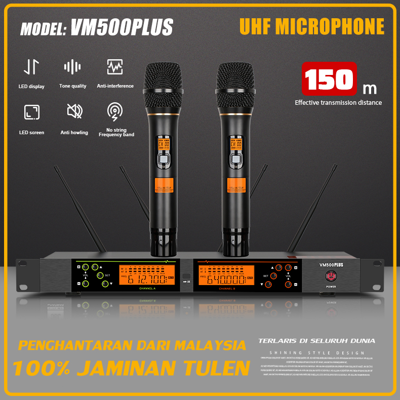 VM500PLUS Wireless Microphone with Two Wireless Microphones Singing Microphones UHF Karaoke Microphones Good Sound M