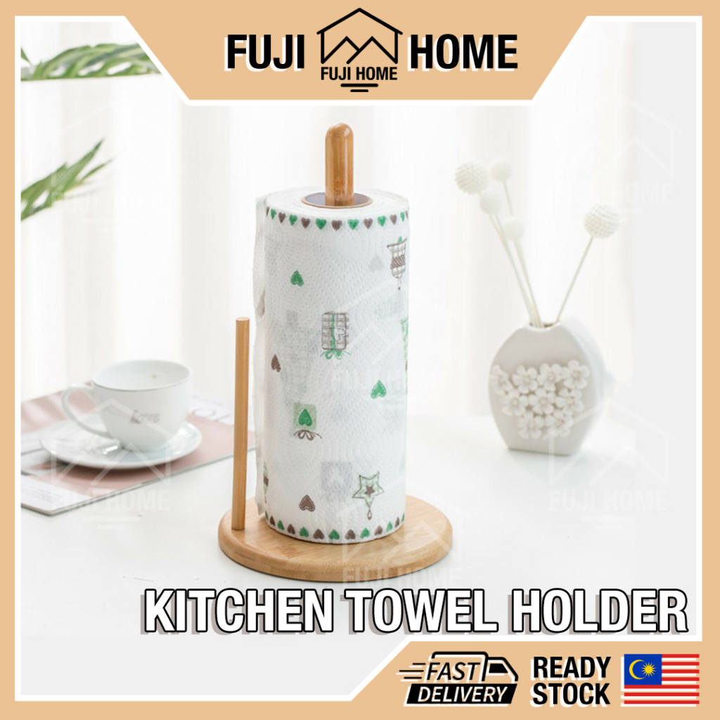 READY STOCKWooden Kitchen Tissue Holder Portable Roll Paper Towel Holder Kitchen Towel Holder Pemegang Rak Tisu Dapur