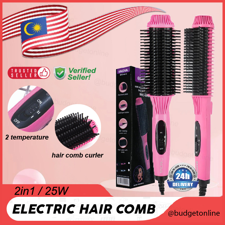 Nova 2in1 Hair Straightener Comb Brush Electric Hair Straightening Curler Brush / Sikat Rambut Elektrik