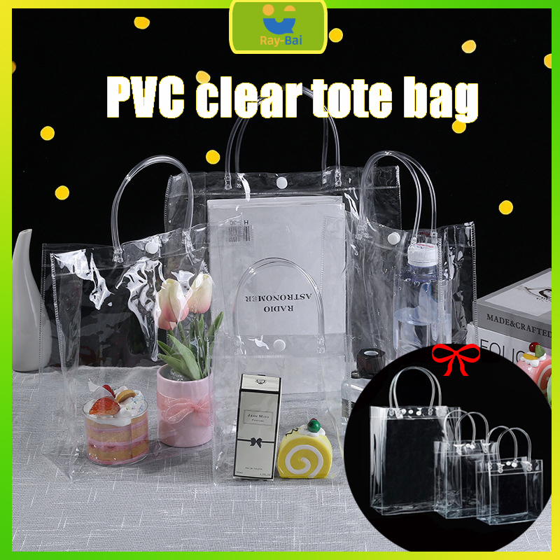 Clear PVC Tote Bag with Button Transparent Shopping Bag Doorgift Packaging Bag Clear Plastic Handbag Goodies Bag 透明手提袋