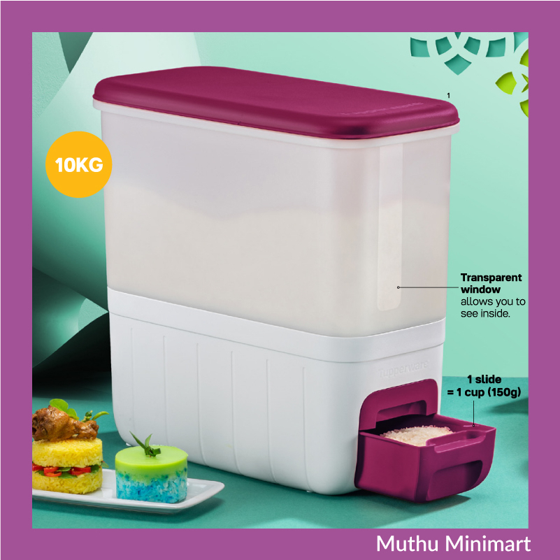 Original Tupperware | RiceSmart 10kg Rice Keeper Rice Dispenser Rice Container Rice Storage | Tong Beras Bekas Beras