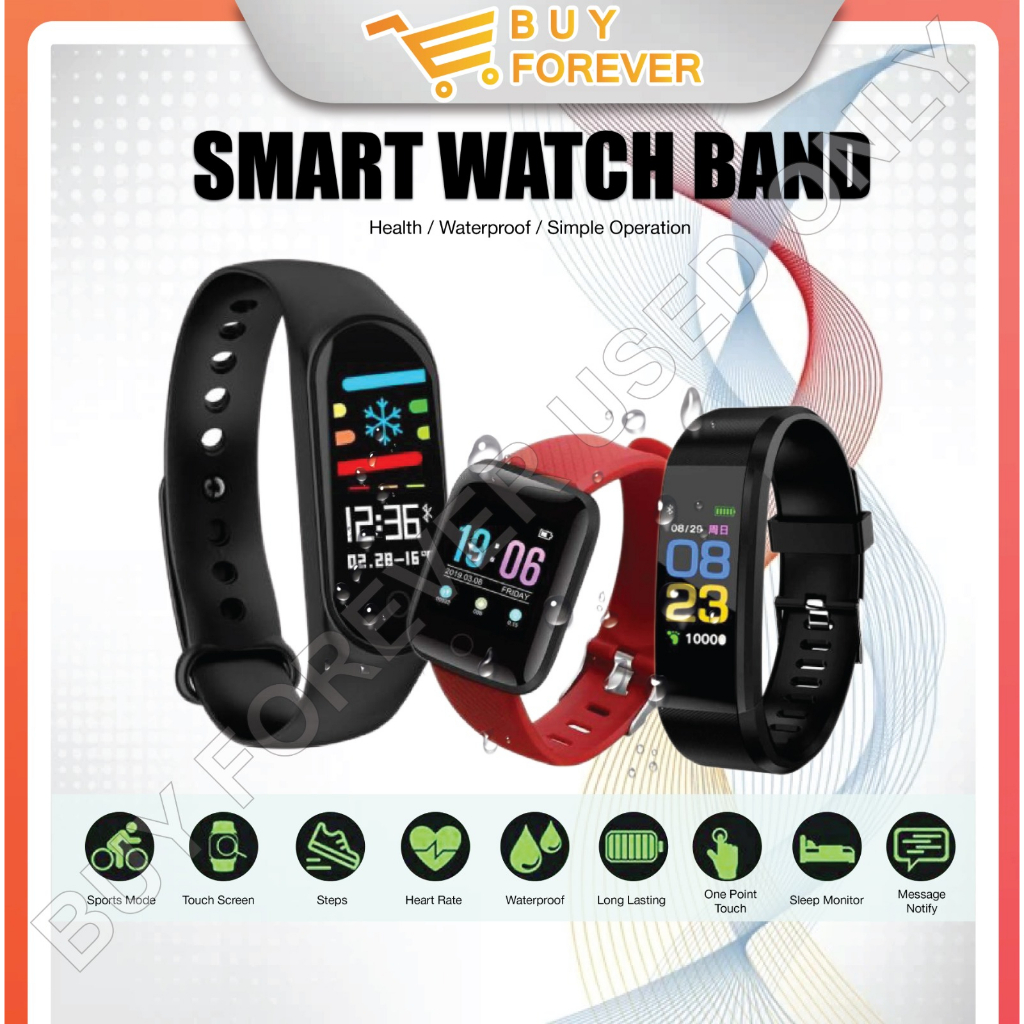 Smart Watch Band 115plus & 116 Plus & M4 Jam Tangan Wanita Lelaki Sport Watch Fitness Tracker Heart Rate Blood Men Watch