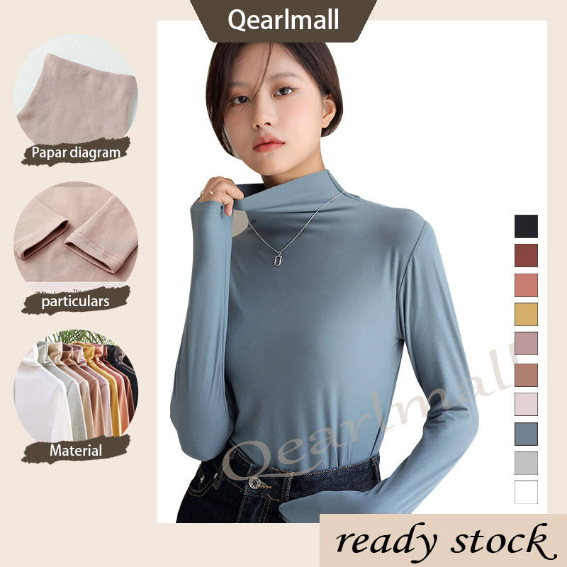 【READY STOCK】M-3XL Muslimah Women Solid color version Turtle Neck Inner baju White Slim women Top