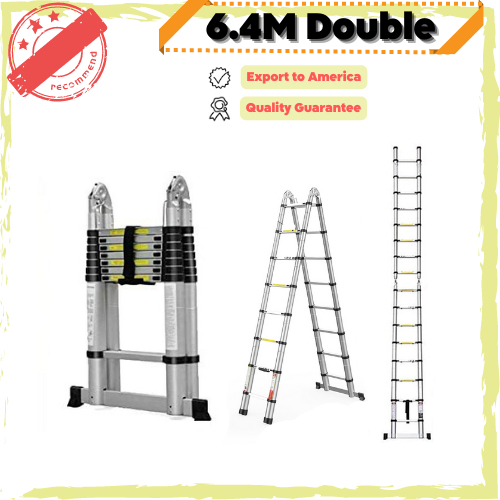 6.4M/5.6M/5M/4.4M Heavy Duty Double-sided Extendable Aluminium Telescopic Ladder/Teleskopik Tangga