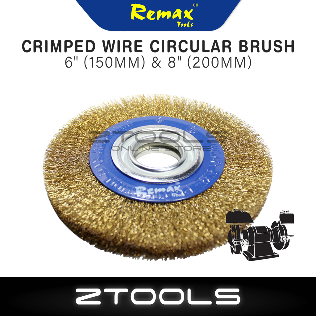 Remax Tools 6" 8" Brass Coated Crimped Steel Wire Circular Brush for Bench Grinder | Berus Tembaga 150mm & 200mm