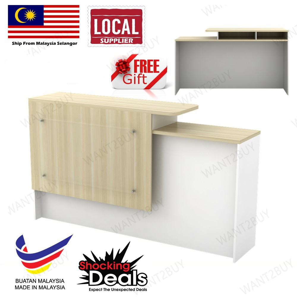 Local Supplier 5/6 Feet Reception Cashier Counter Wooden Office Furniture L Shape Table / Meja kaunter Pejabat