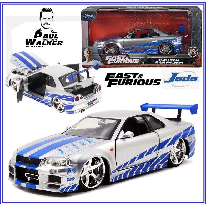 Jada Toys Fast & Furious 1:32 Brian's Nissan Skyline GT-R R34 Die-cast Car Silver/Blue