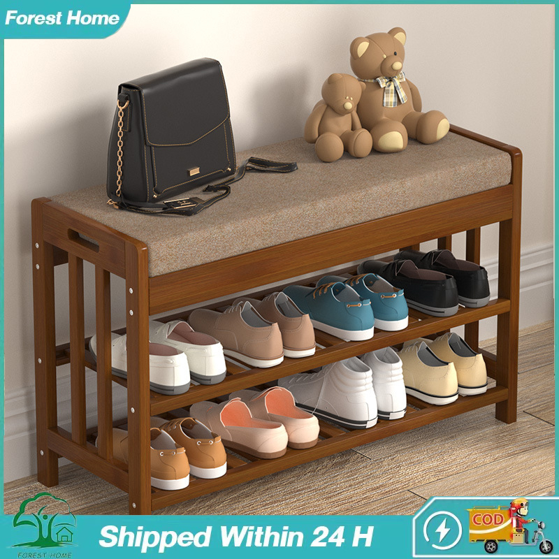 Shoe Changing Bench Wooden Shoe Changing Stool Soft Cushion Shoe Rack Can Sit-Type Stool rak kasut