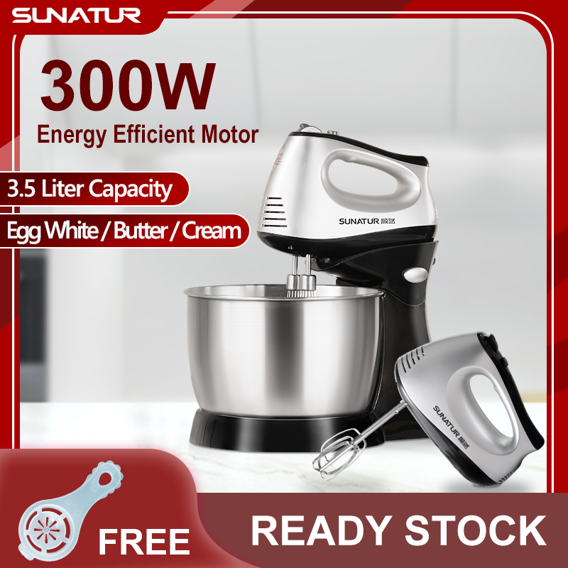 SUNATUR 300W 5-Speed Stand Mixer Electric Hand Mixer Cake Cream Whip Kitchen Baking Mixer Blender (E-1052/E-1053)