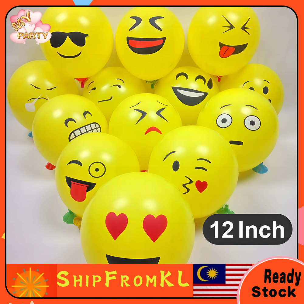 12 Inch Yellow Emoji Balloons Smiley Face Expression Latex Belon Baby Kids Birthday Raya Party Decoration Balloon