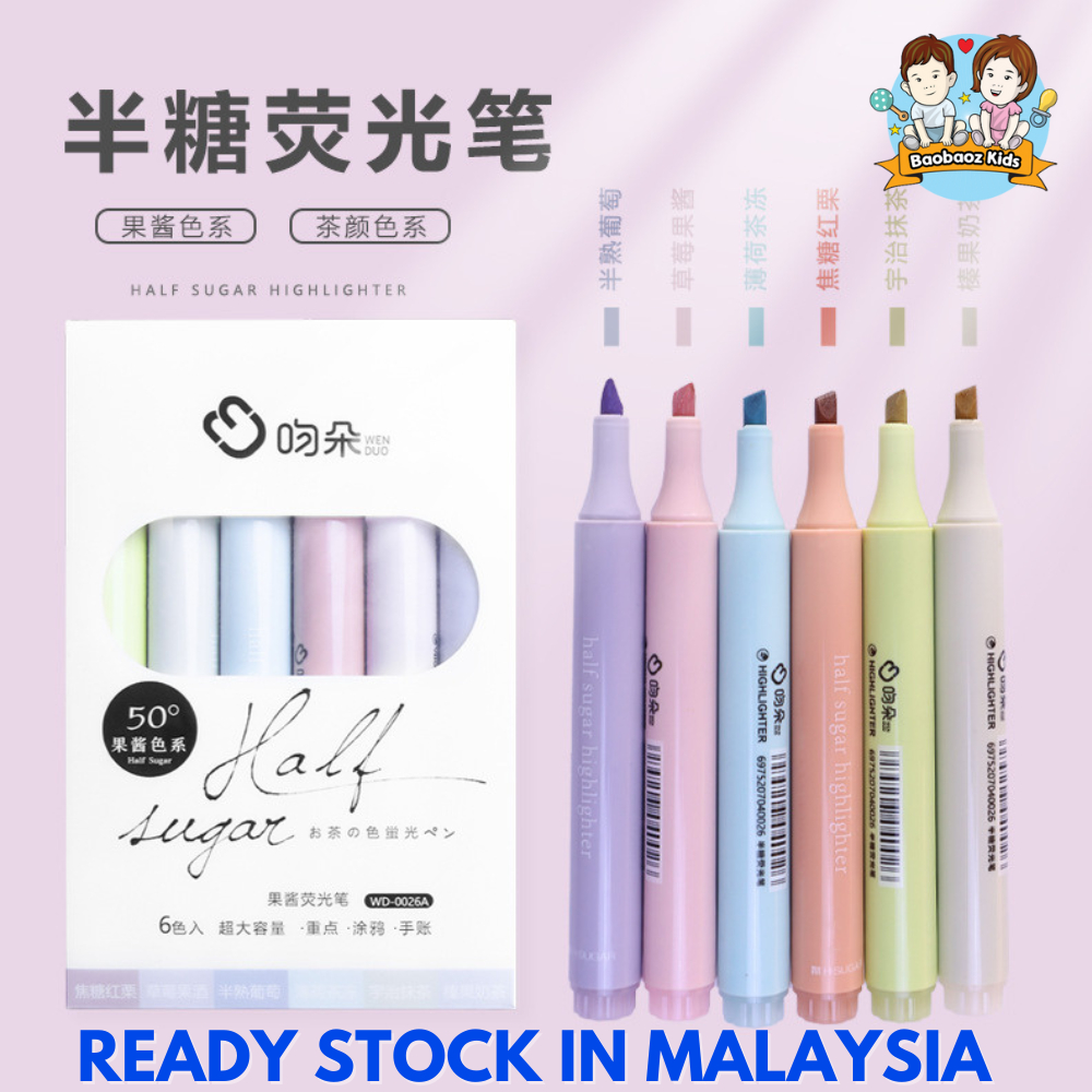 6 PIECES COLORS WENDUO HALF SUGAR Cool Pastel Macaron Colour Highlighter Fluorescent Marker Pen